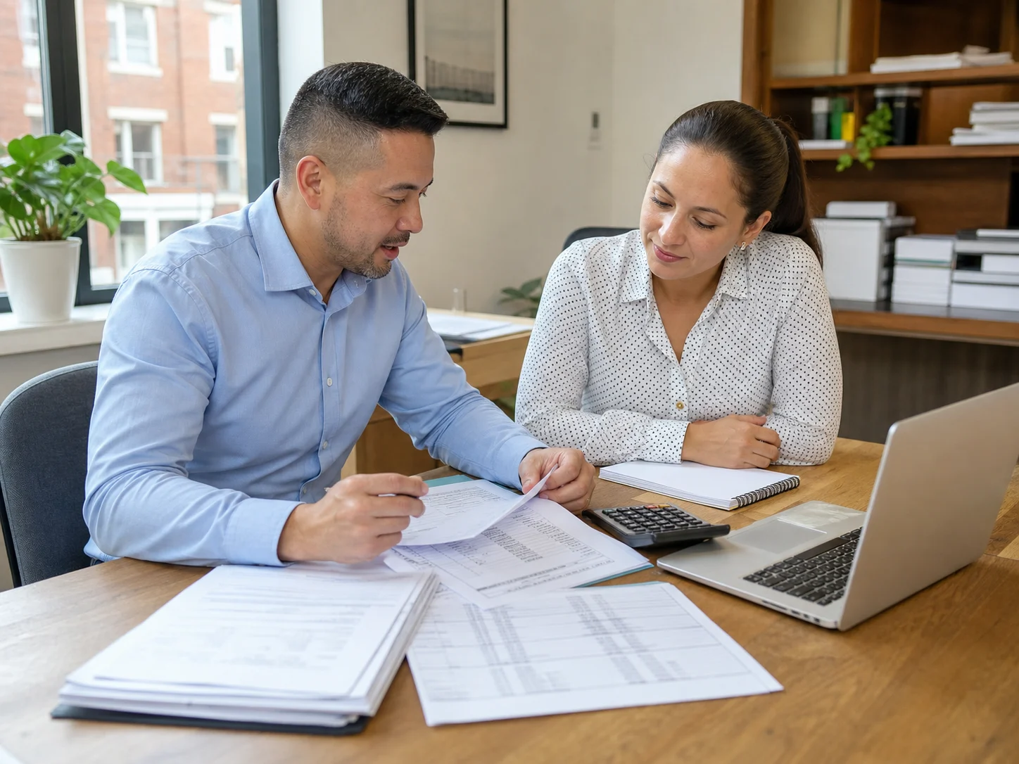 Accountant reviewing financial documents with a business owner