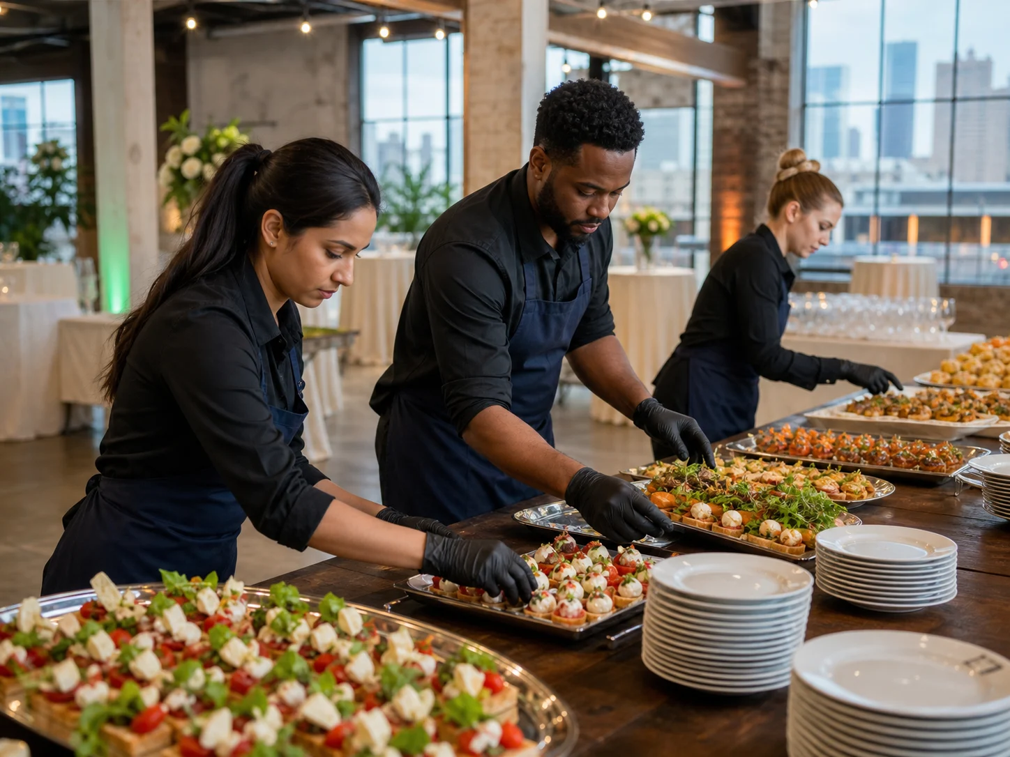 Catering team preparing food for a community event