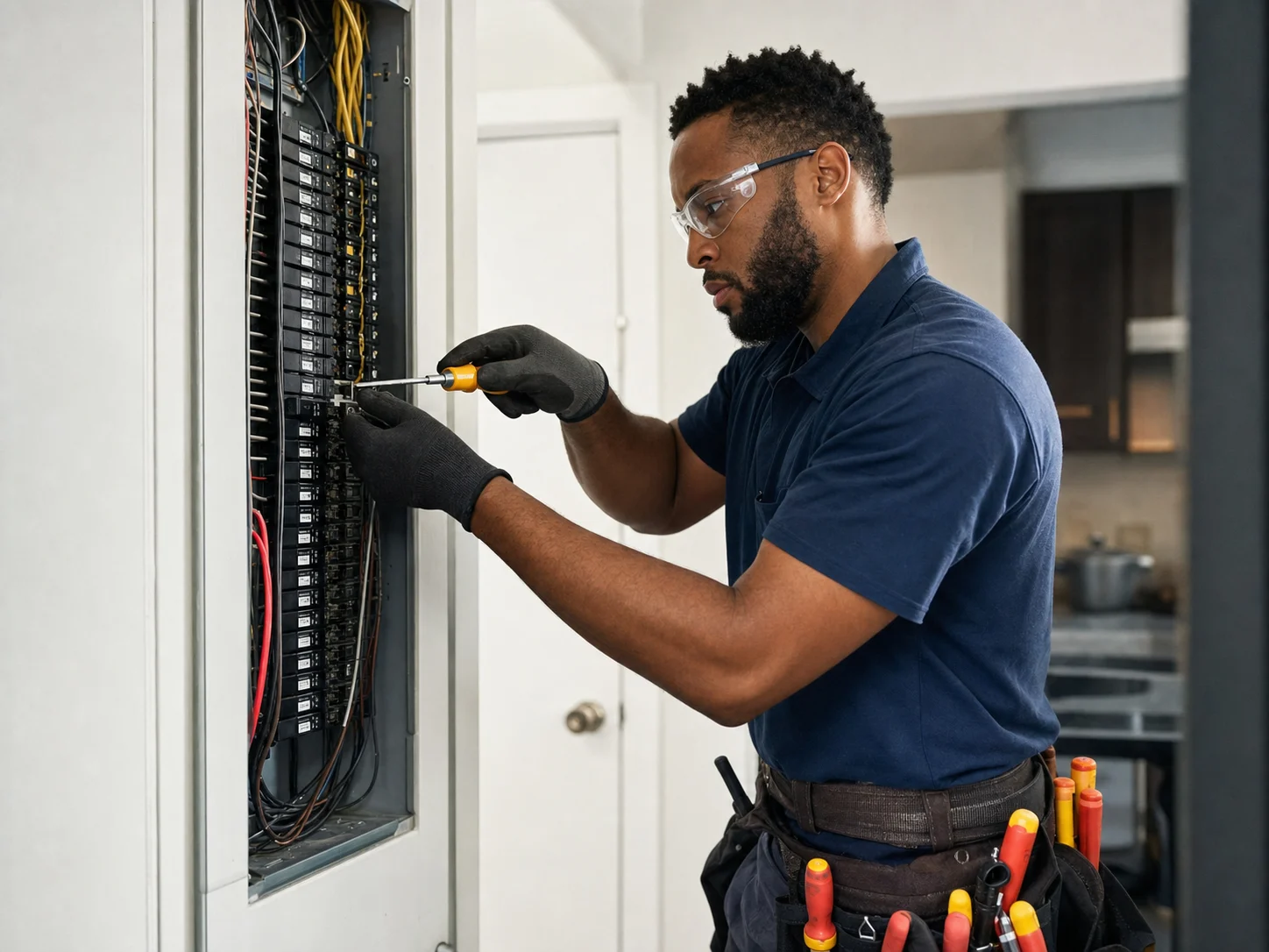 Electrician servicing a residential electrical panel