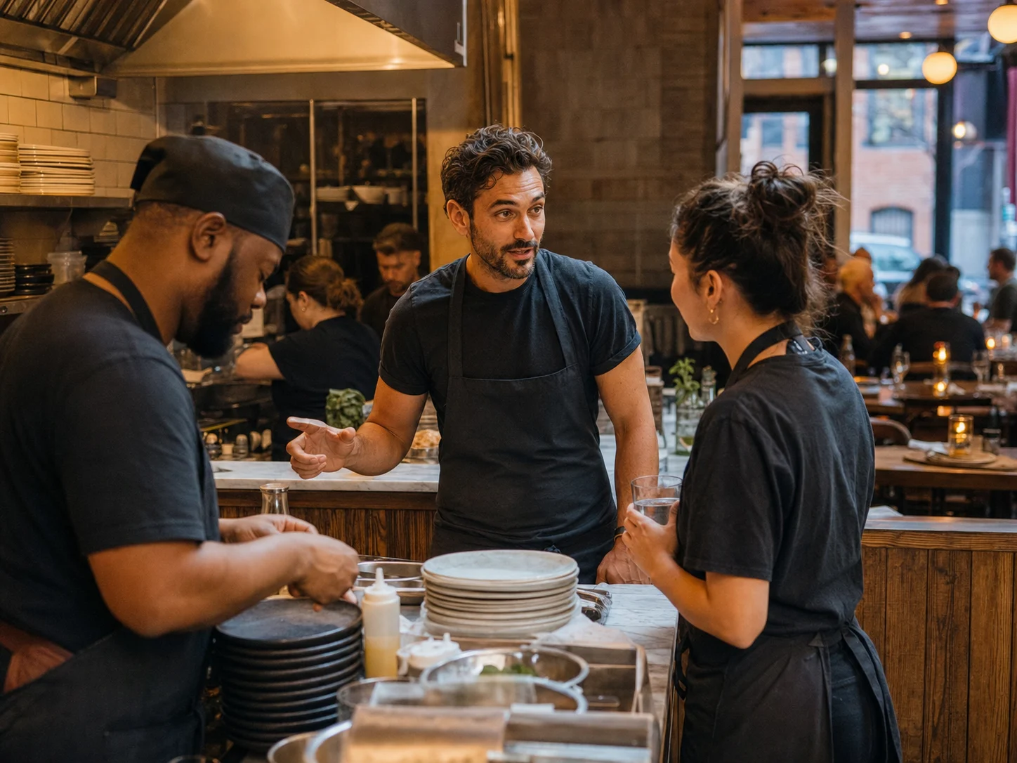 Local restaurant team working during service