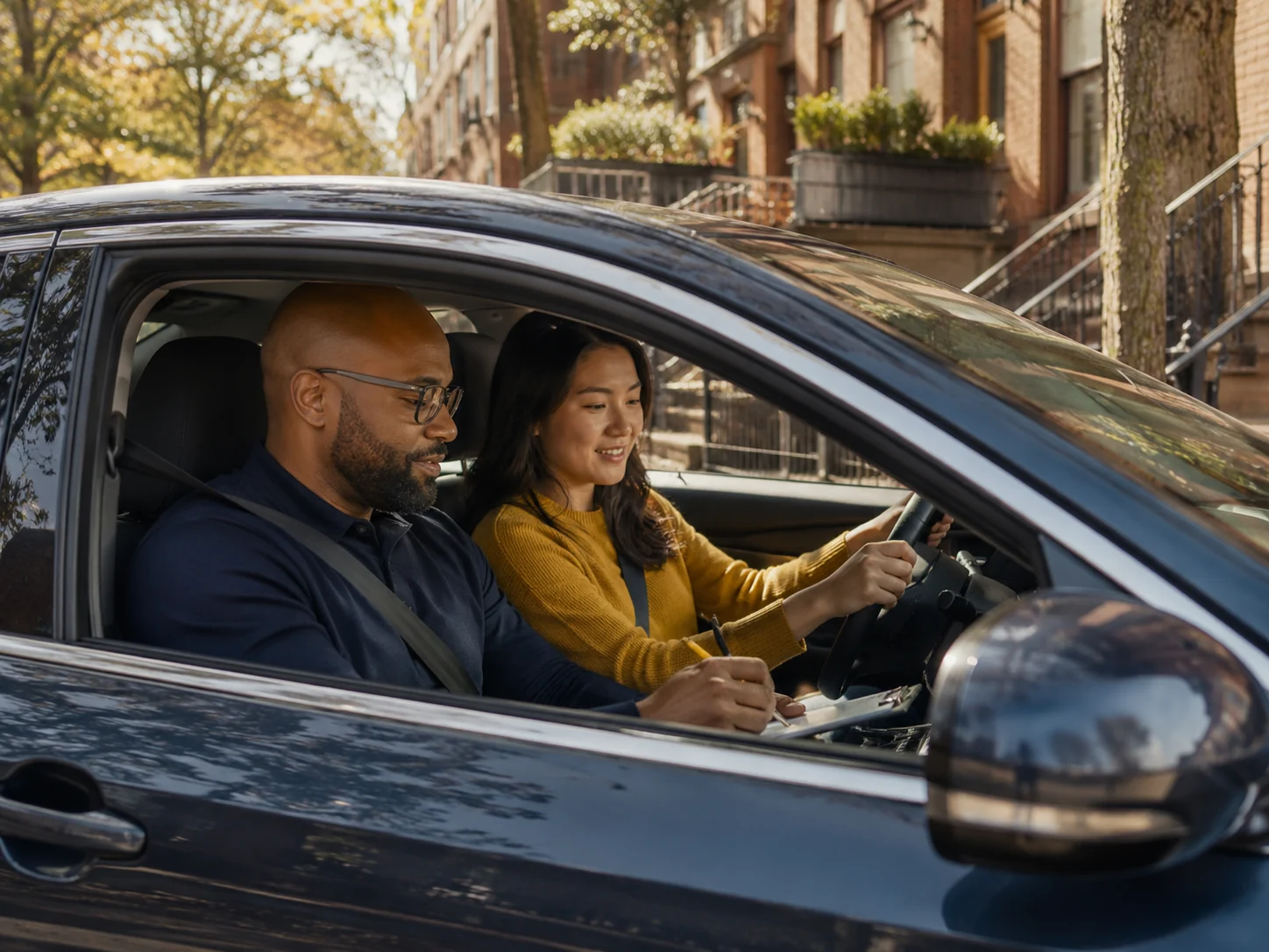 ECCONY driving license student receiving instruction in a car